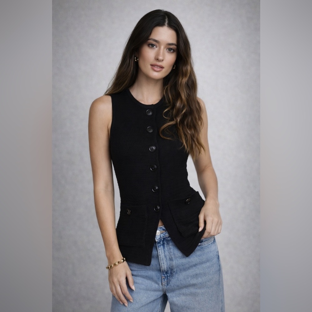 NWT Black Sleeveless Button-Up Cardigan